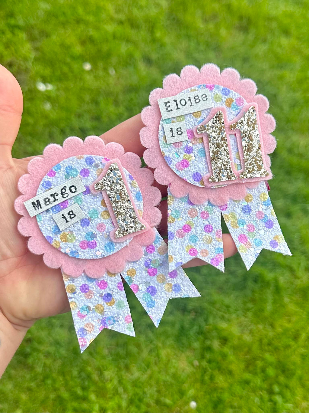 Rainbow Confetti Personalised Birthday Badge