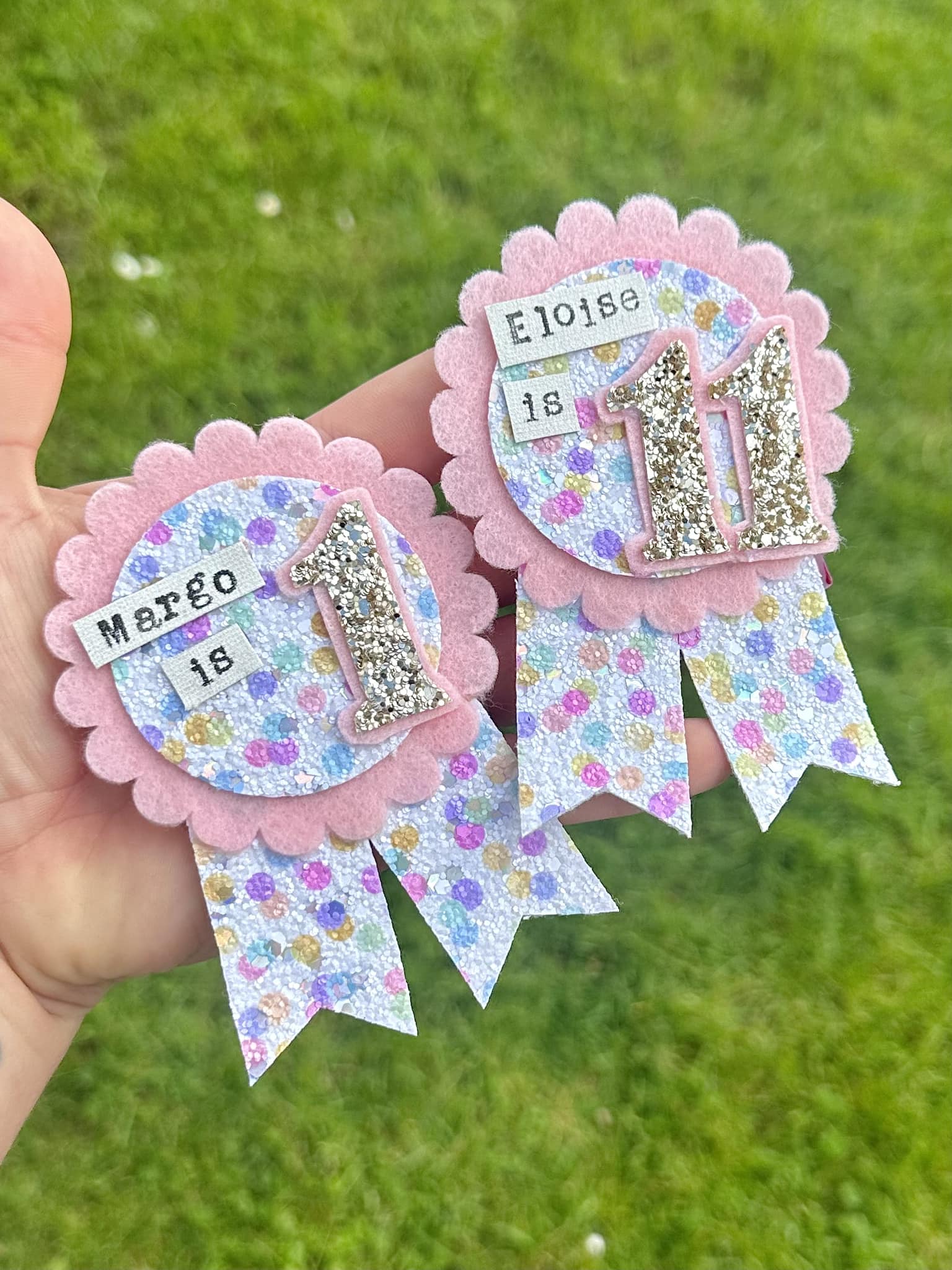 Rainbow Confetti Personalised Birthday Badge
