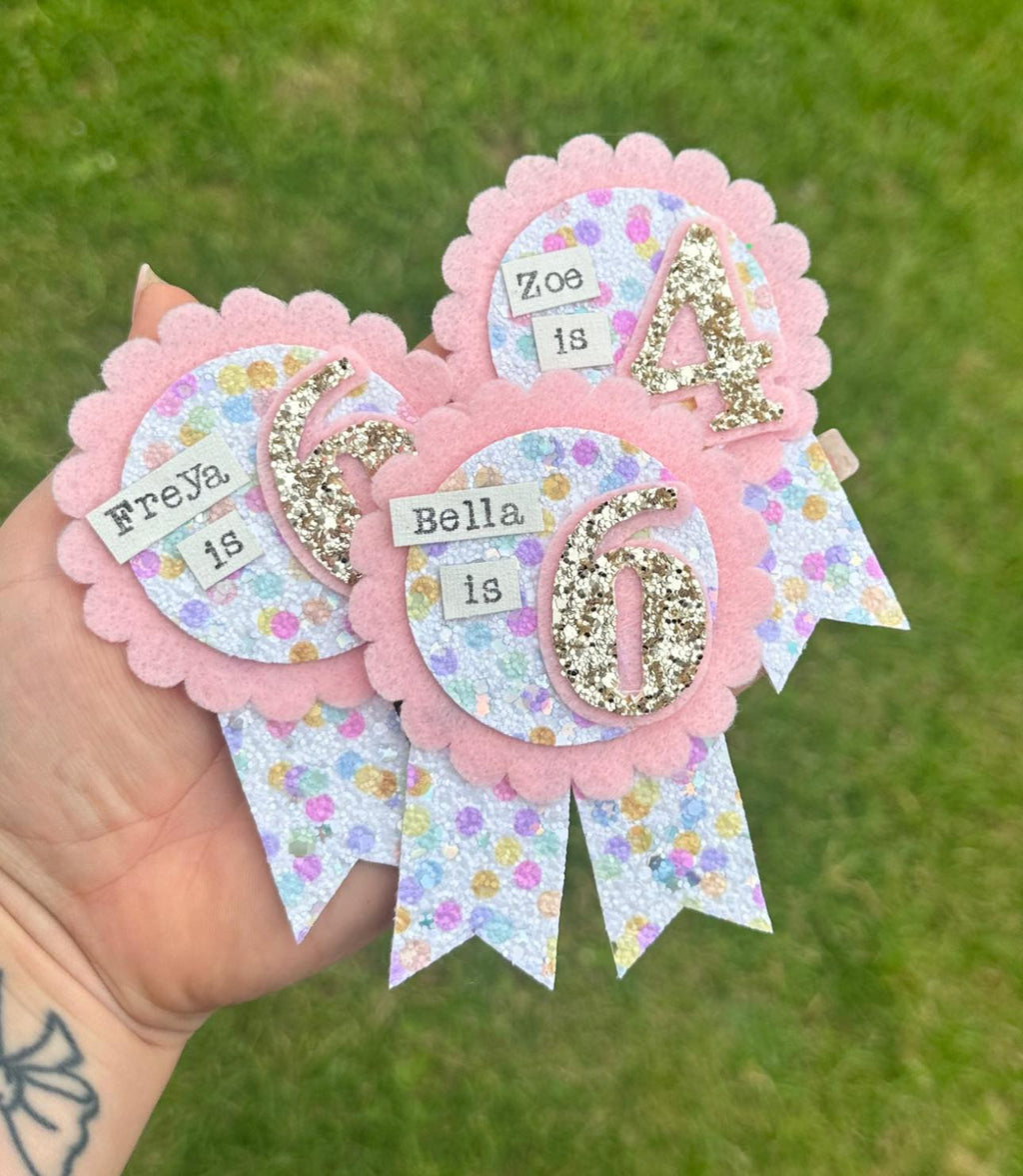 Rainbow Confetti Personalised Birthday Badge
