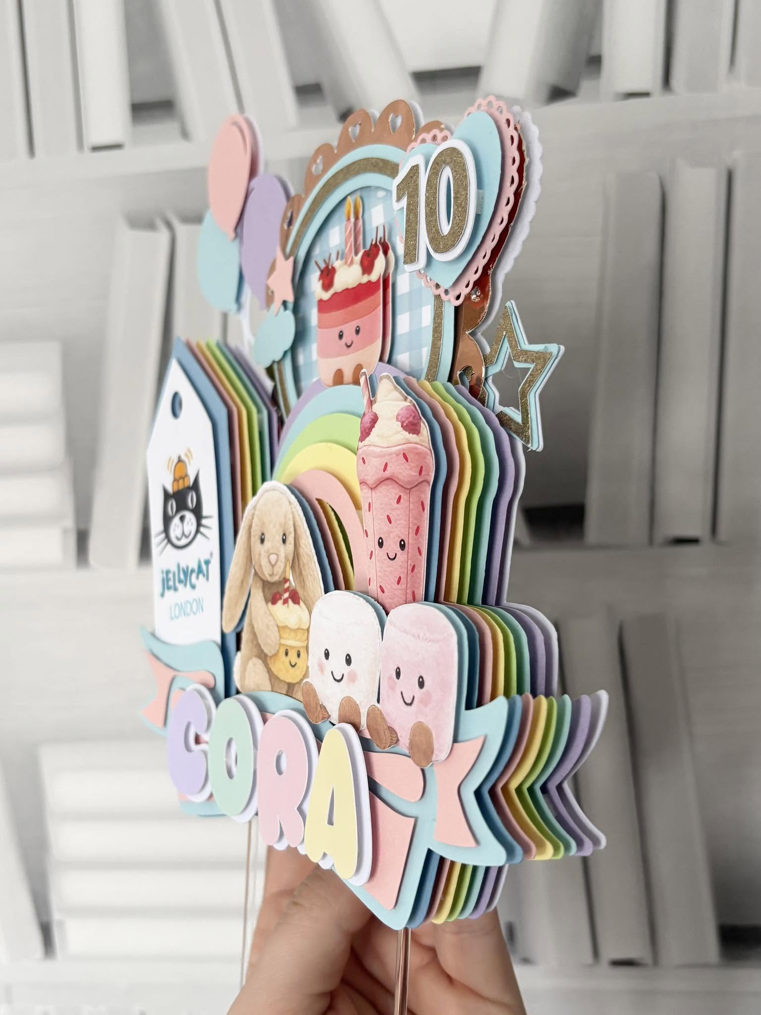 Pastel Rainbow 3D Layered Jellycat Cake Topper