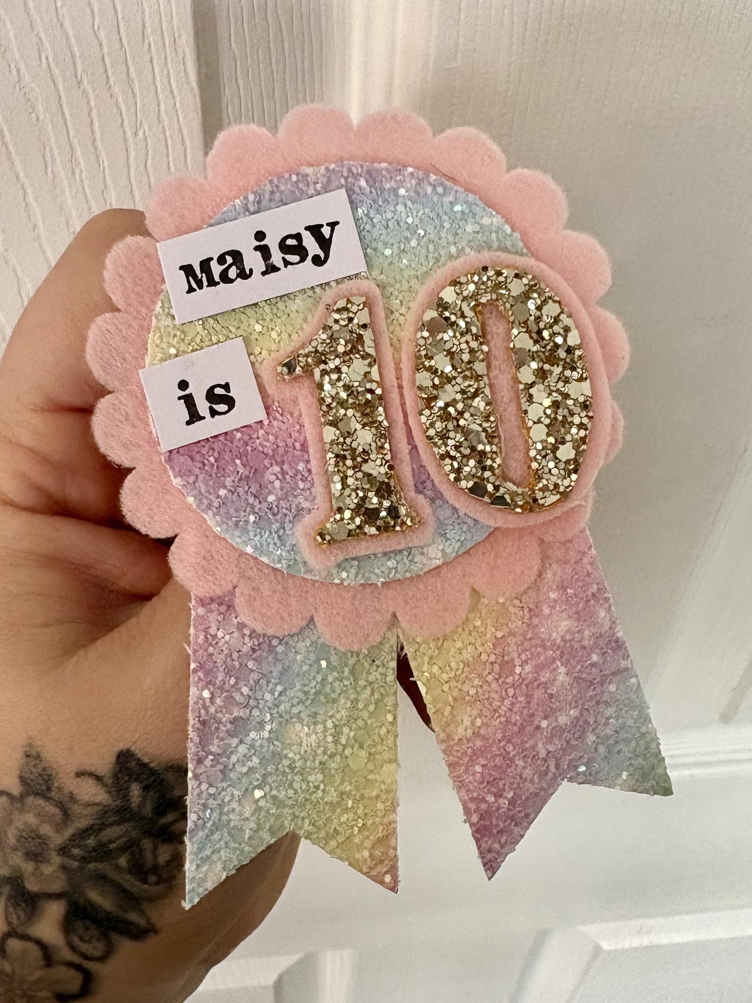 Rainbow Glitter Personalised Badge