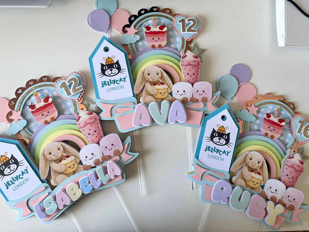 Pastel Rainbow 3D Layered Jellycat Cake Topper
