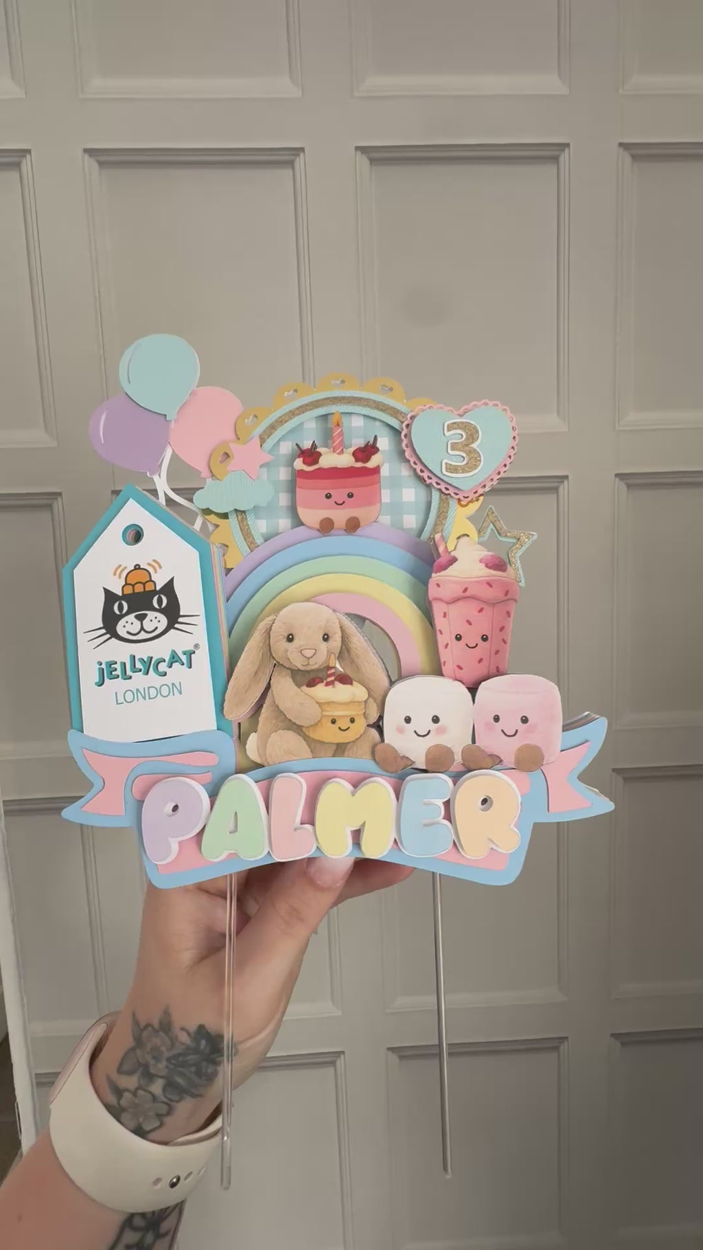 Pastel Rainbow 3D Layered Jellycat Cake Topper